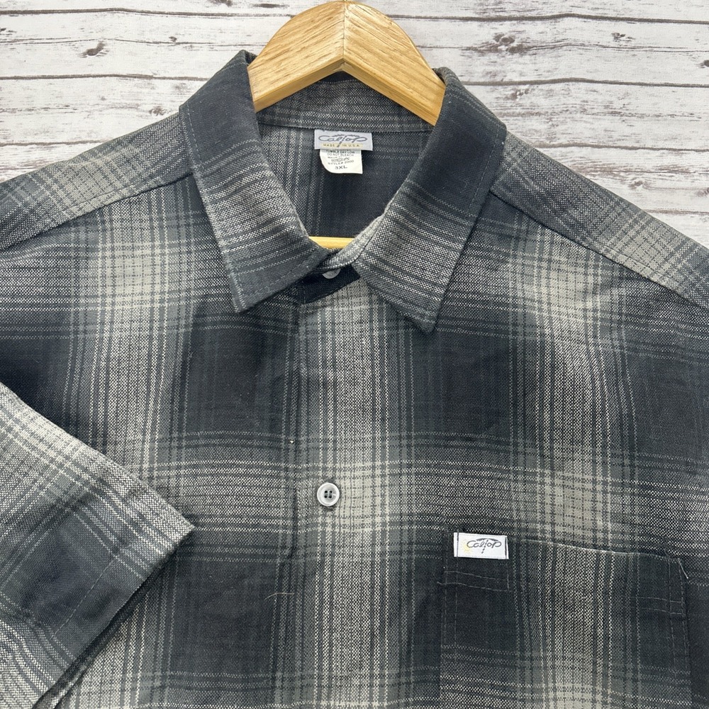 CalTop Black Plaid-Button Up Long Sleeve Shirt Size 3XL USA Made Style 2000